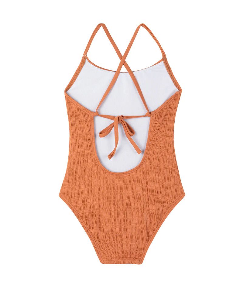 Beach Day Textured Criss Cross Tie Back One Piece