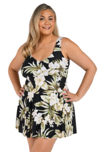 Island Greenery Surplice Swim Dress One Piece (Plus Size)