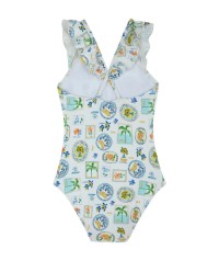 Capri Vibes Square Neck Ruffle One Piece -Wh/multi